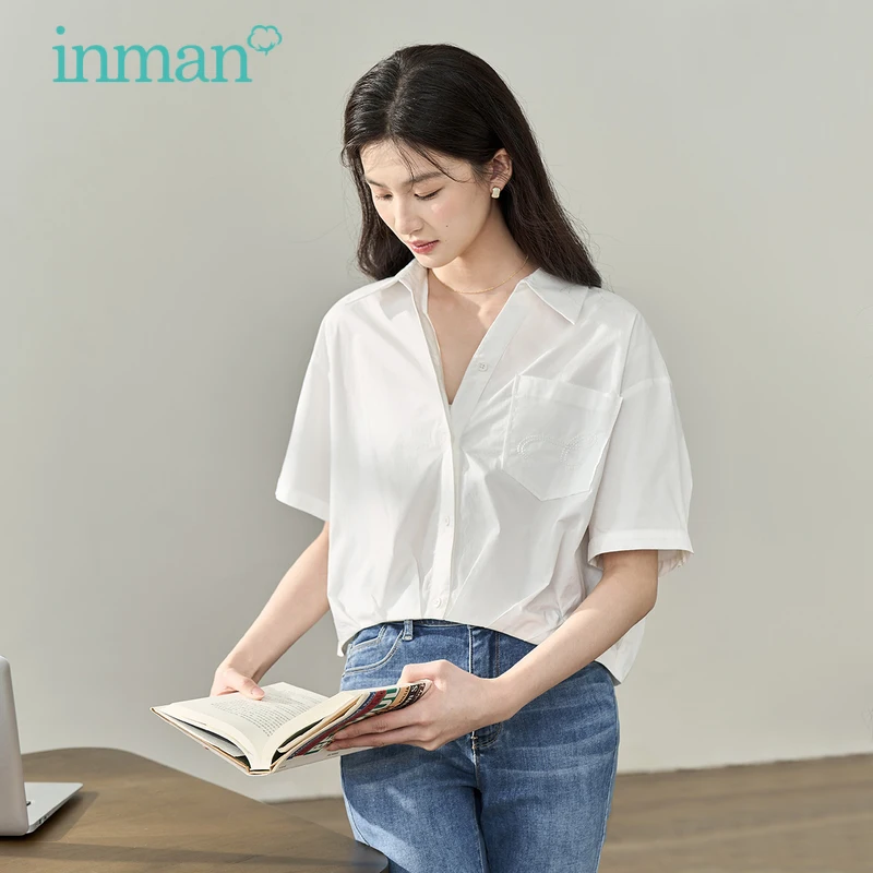 INMAN-camisas de manga corta para mujer, blusa holgada con cuello tipo Polo, ahuecada, informal, combina con todo, color blanco, 2023