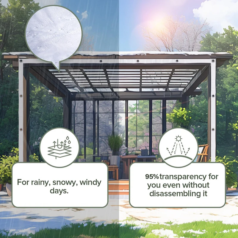 95% Clear PEVA Rainproof Cloth Patio Pergola See Through Tarp Curtain Home Window Keep Warm Film Outdoor Transparent Tarpaulin