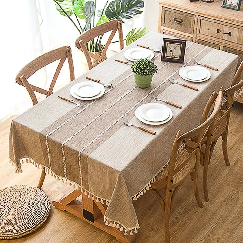 

Battilo Linen Tablecloth Rectangular Tables Cloth With Tassel Waterproof Coffee Desks Cover for Dining Table Wedding Decor