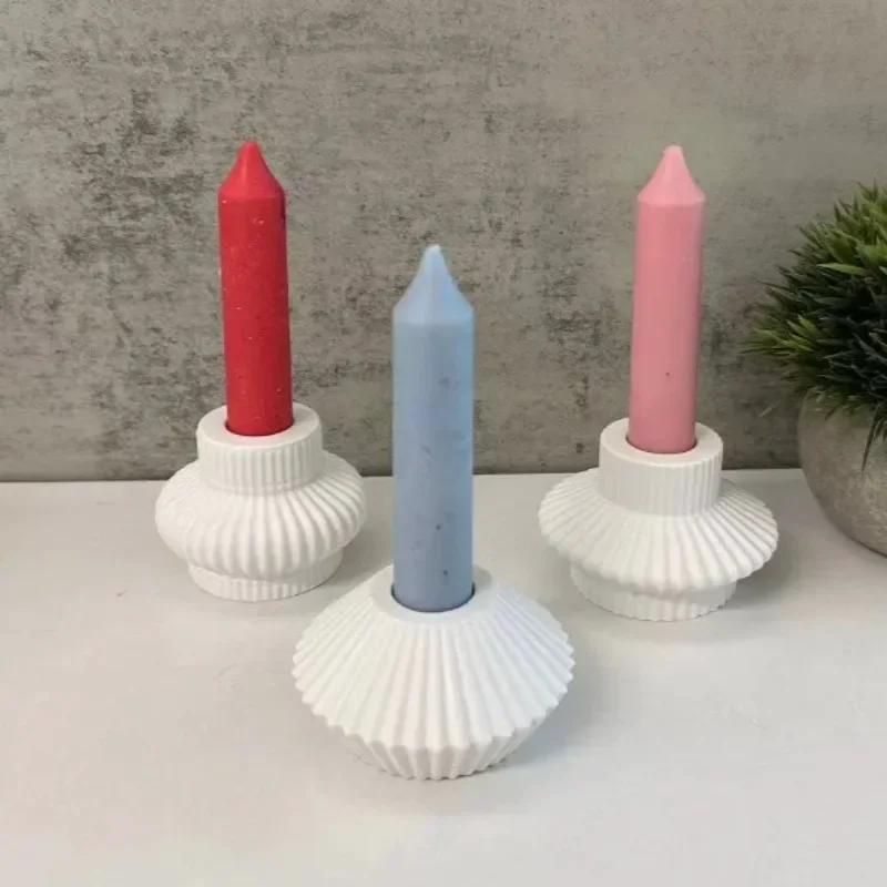 

Striped Candlestick Silicone Molds DIY Round Candlestick Crafts Making Plaster Concrete Lantern Resin Mold Home Decoration