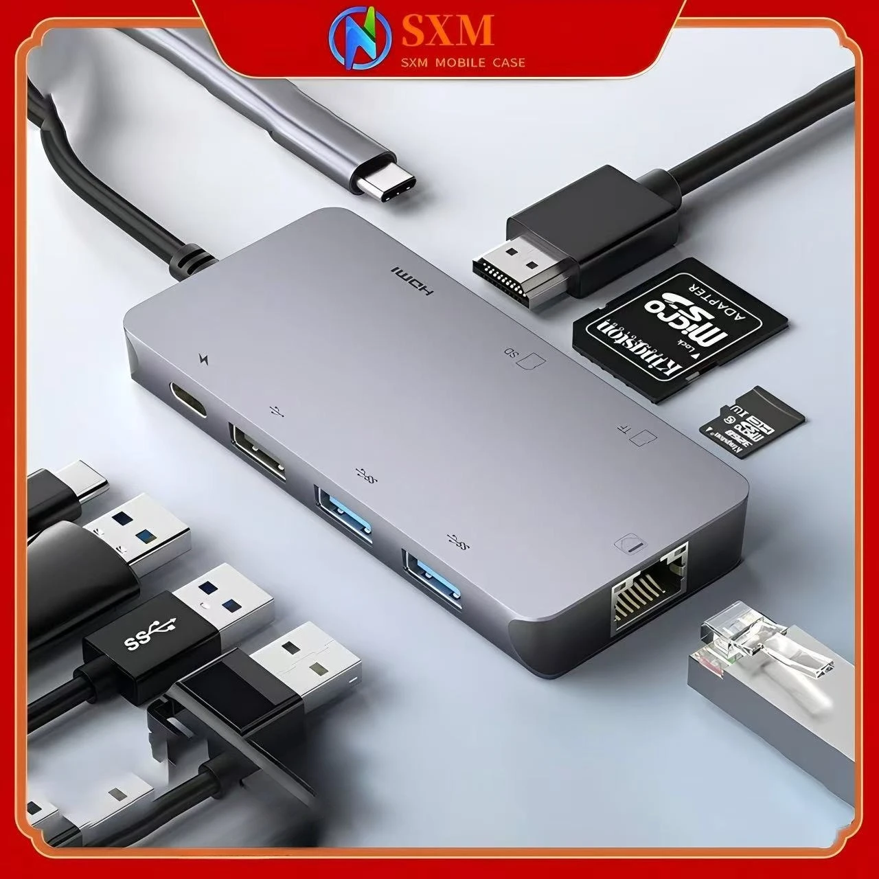 

Док-станция Type-C Дисплей HD 4K USB3.0/Gigabit Ethernet-портовый разветвитель 8-в-1 HUB