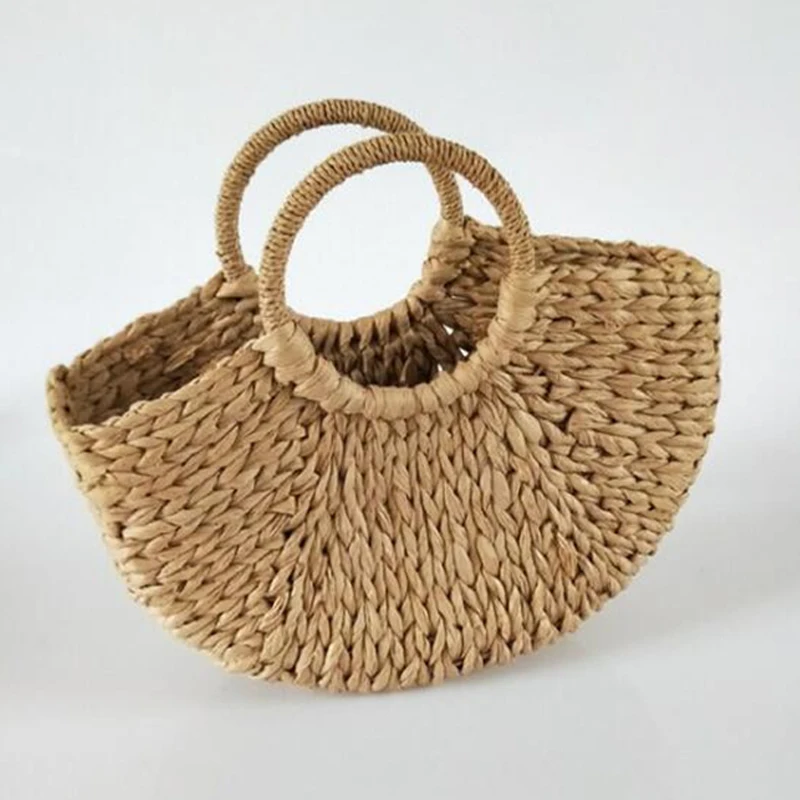 Women Handbag Rattan Wicker Straw Woven Half-round Bag Large Capacity Female Casual Travel Tote Fashion Bolsos