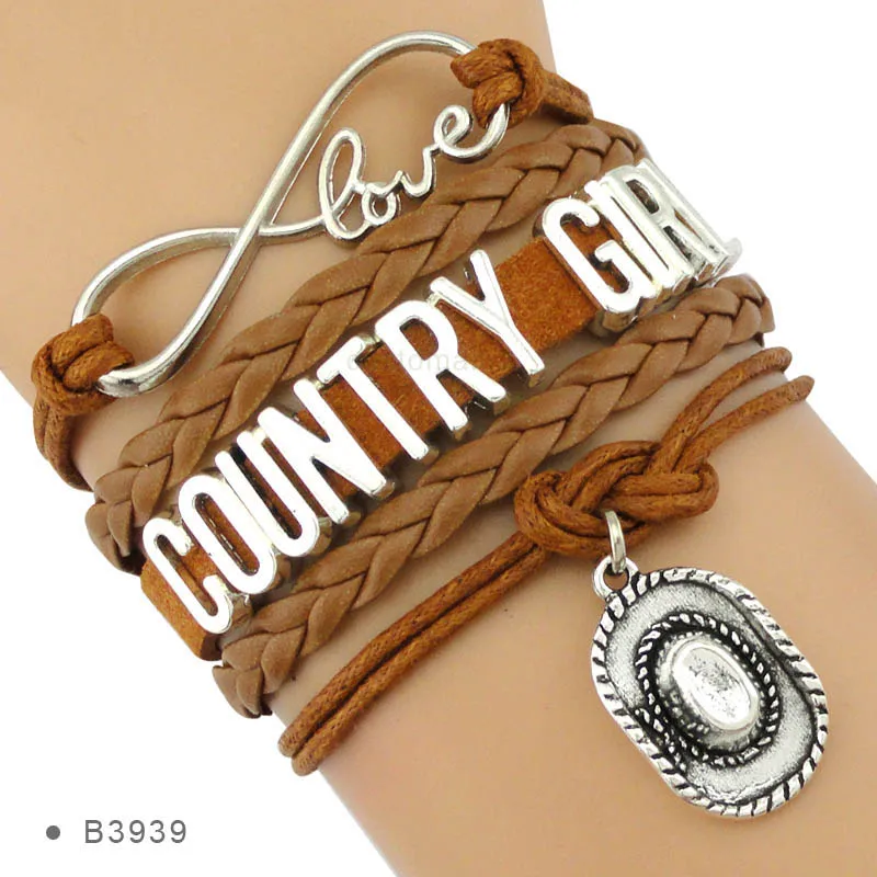 Cowgirl Country Boy Girl Cowboy Hat Boots Infinity Charm Bracelets Handmade Adjustable Jewelry Women Men Gift