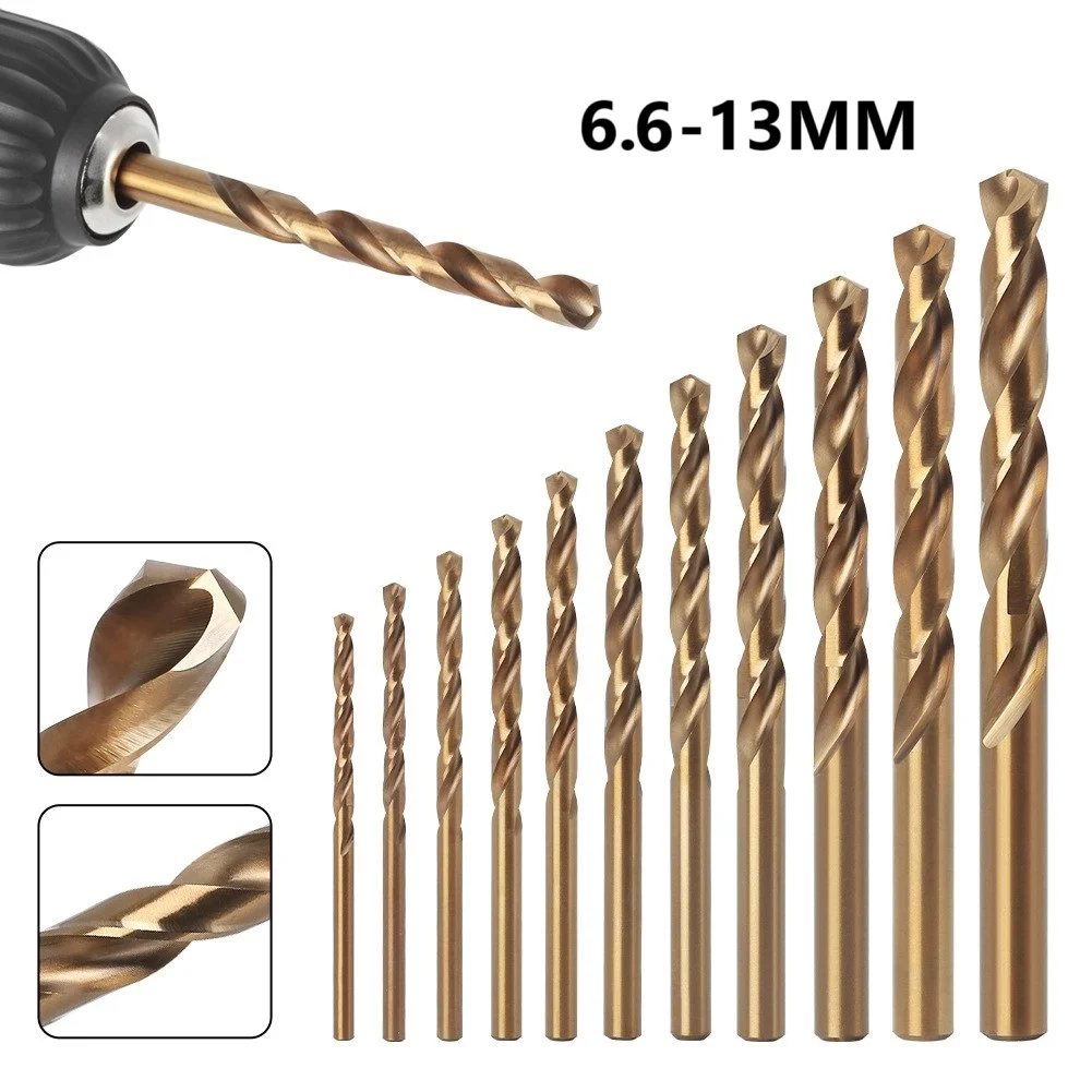 ステンレス鋼ツイストドリル,チタンメッキ,特殊ロータリーストレートシャンク,錫,m42,304, 6.60-13.00mm, 1個