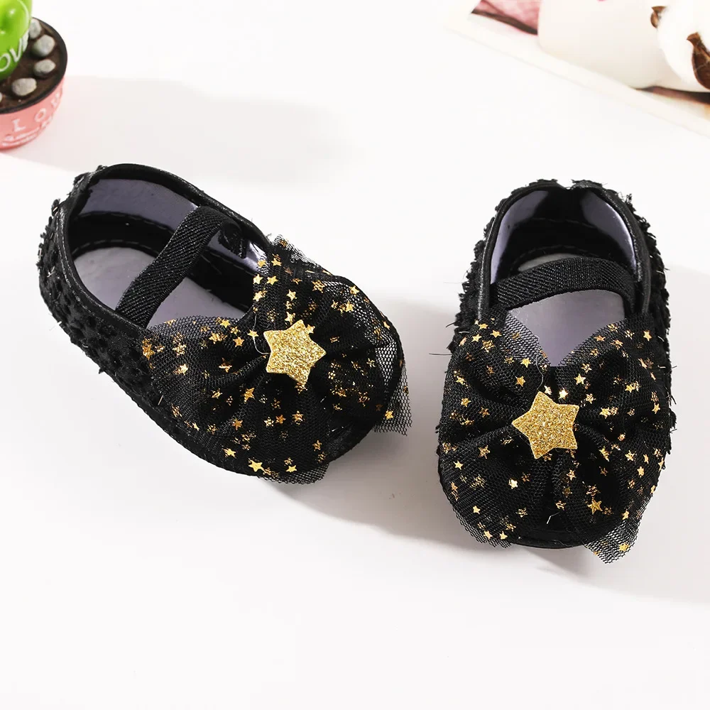 Malha Bowknot sapatos das meninas do bebê, primeiros caminhantes, sapatos princesa, macio, infantil, 3 meses, novo