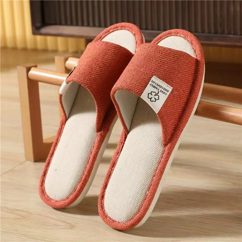 

2025 Linen Slippers Daily Home Slippers Indoor Simple Plain Mute Non-Slip Sandals Bedroom Open Toe Soft Sole Sandals for Couples