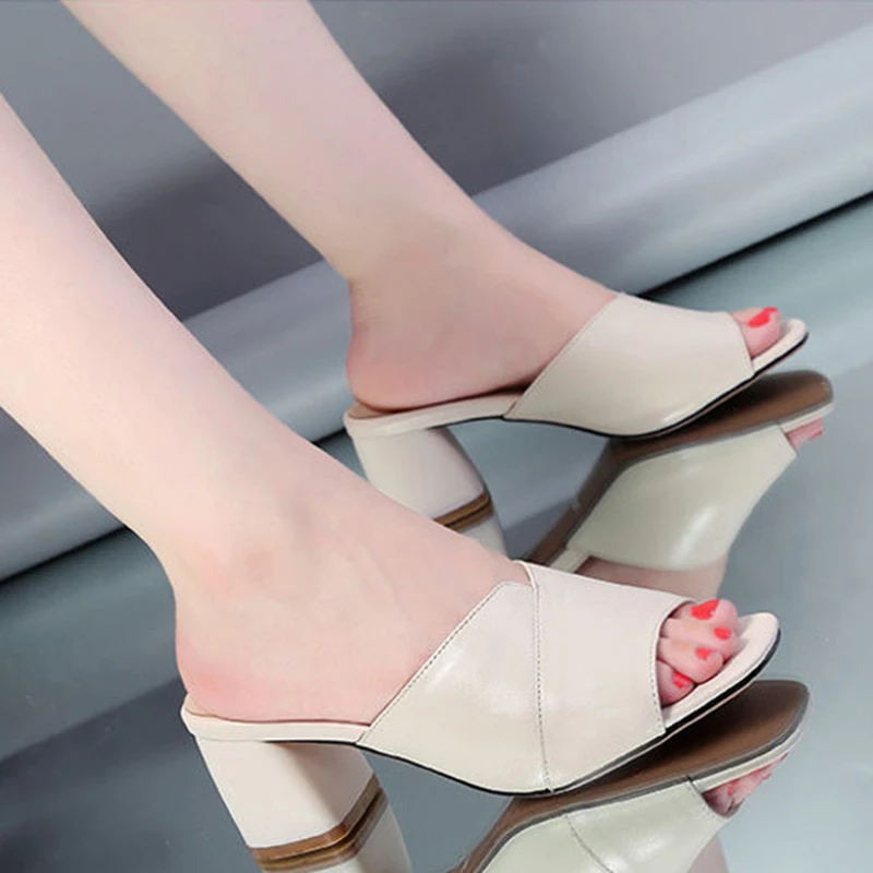 Sandals Women\'s 2022 Summer Comfortable Non-slip High Heel Slippers Open Toe Ladies Sandal Women Footwear High Heel Chunky Heels