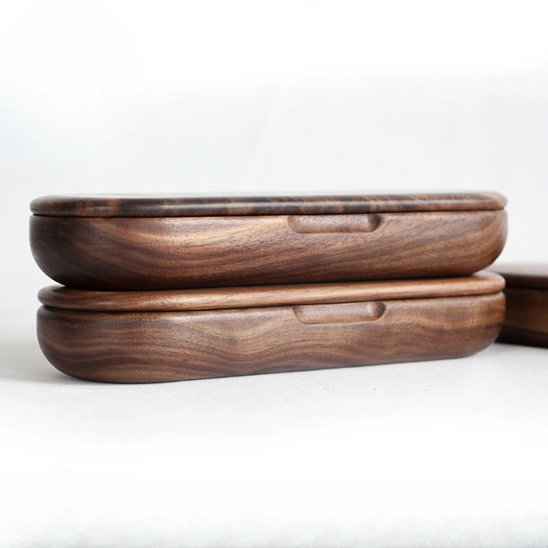 Black Walnut Stationery Box Magnetic Open/Close Utensil Organizer Solid Wood Desktop Pen Holder Multi-Purpose Storage Box