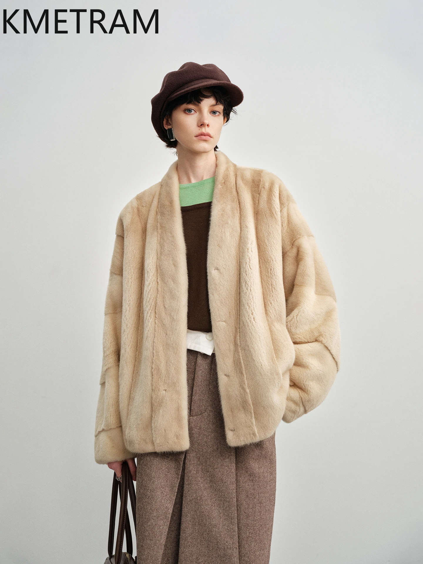 KMETRAM 100% Real Mink Fur Coats V-Neck High Quality Clothes for Woman 2025 Winter Luxury Mid Length New in Jackets шуба женская