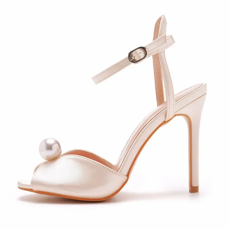 ALIDI SC Summer High Heel Sandals Women's New Fish Mouth Pearl White Satin Banquet Wedding Dress Bride Princess Shoes Size 35-43