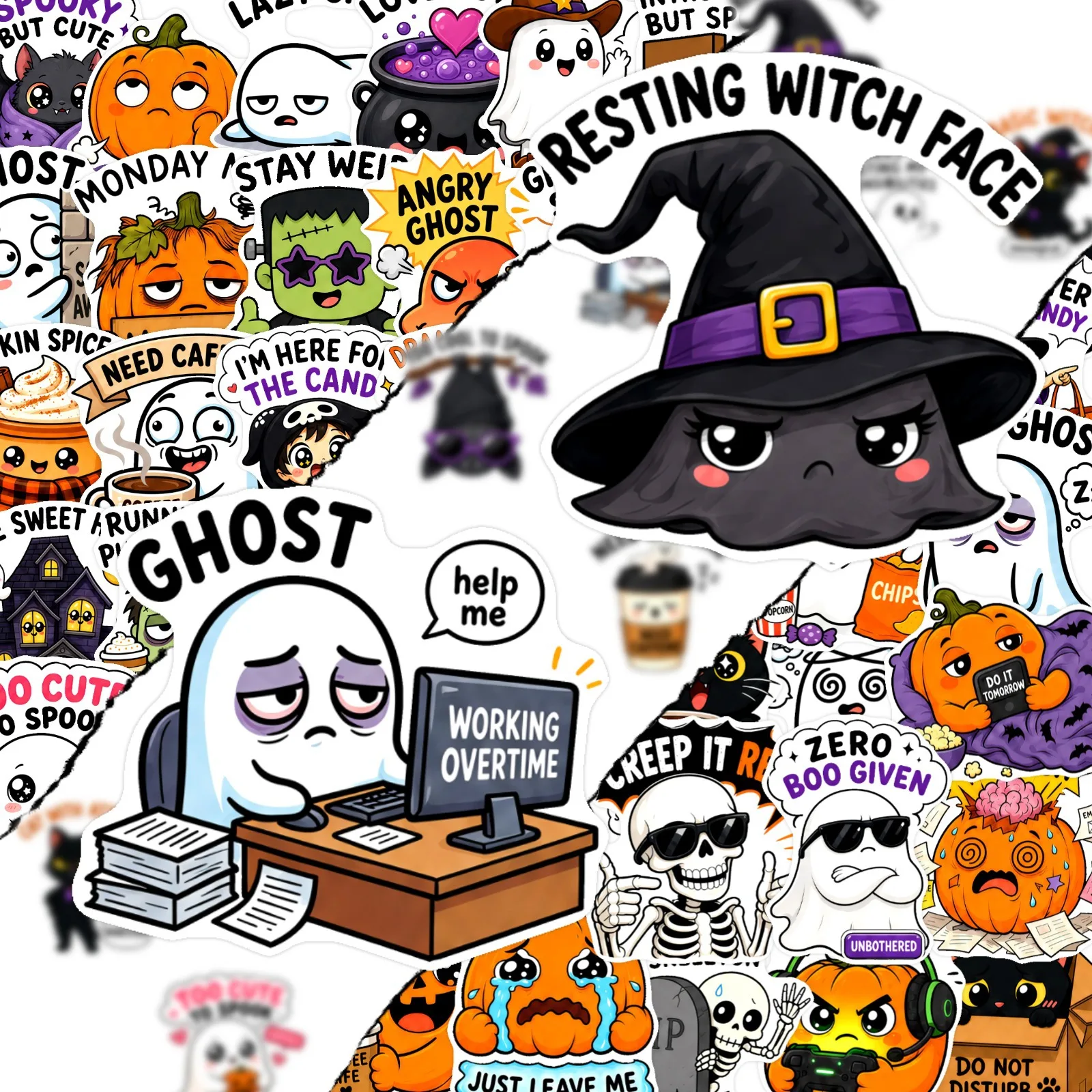 10/30/50PCS Cute Kawaii Halloween Ghost Pumpkin Stickers Spooky DIY Decor For Phone Laptop Luggage Decoration Graffiti Sticker