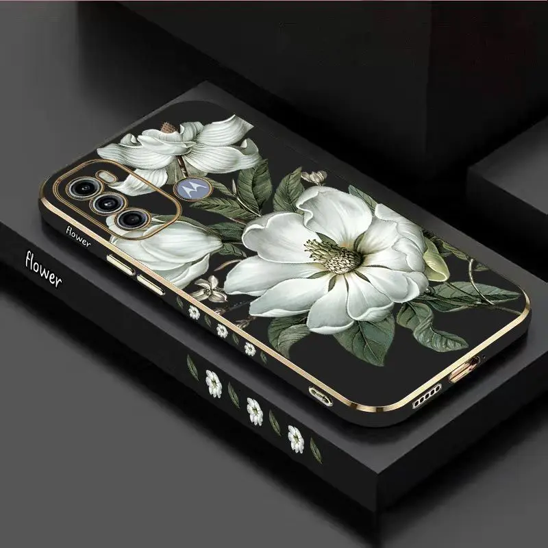 Blooming Jasmine Luxury Plating Phone Case For Motorola Moto G60 G50 G53 G52 G42 G30 G20 G22 G52 E20 G9 Play Cover