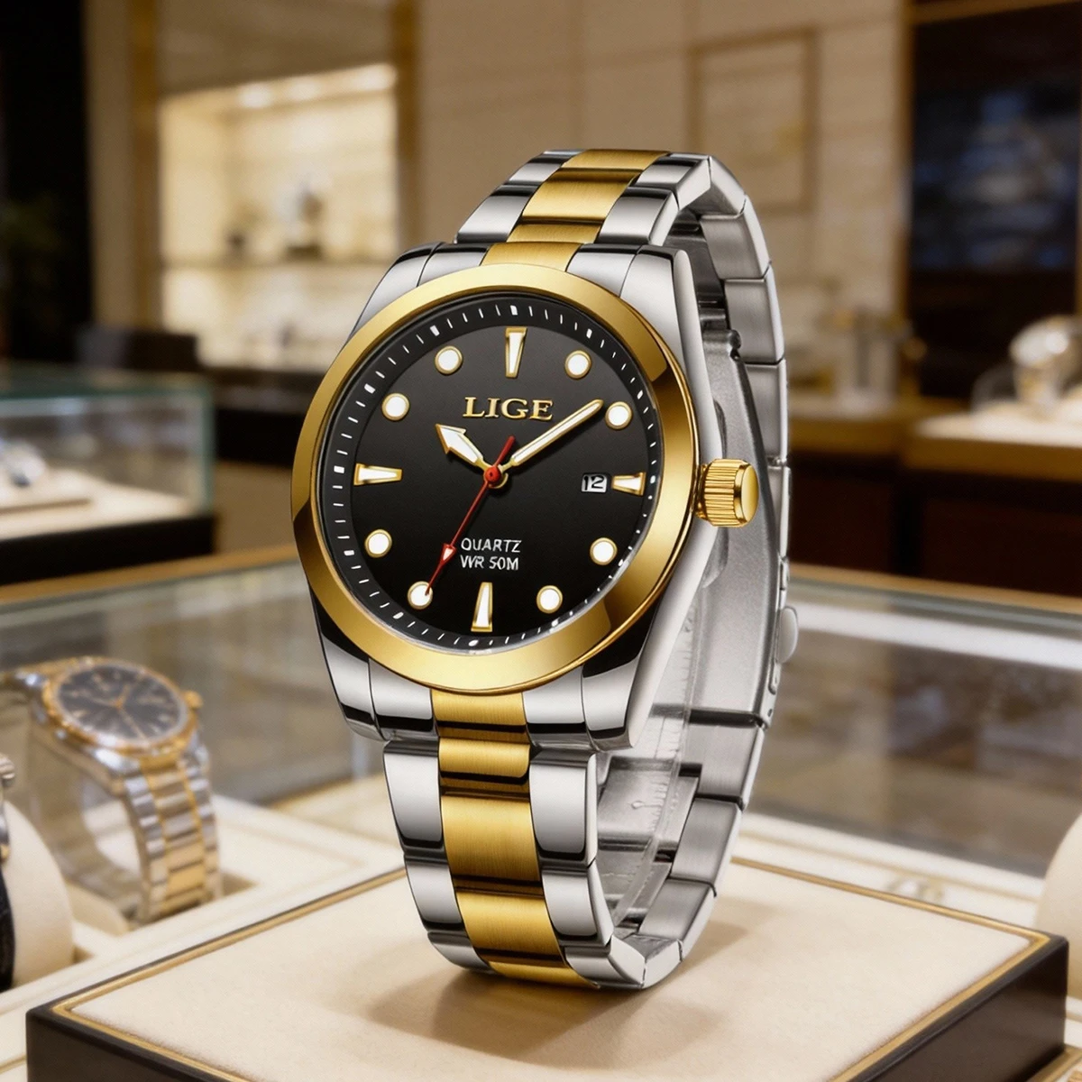 LIGE Luxury Original Man Watch Waterproof Stainless Steel Luminous Men's Wristwatch Date Week Quartz Fashion Watches For Men