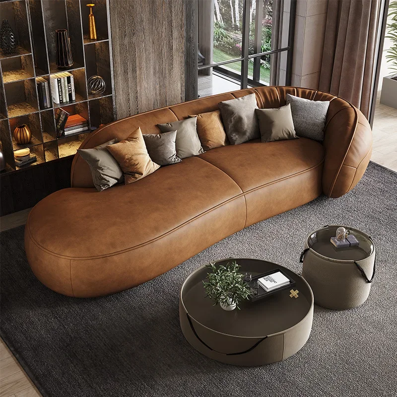 Ledersofa, italienische, minimalistische, leichte, luxuriöse kleine Wohnung, modernes, einfaches Wohnzimmer, gerade Reihe