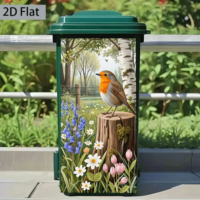 1pc Forest Robin Spring Flower Themed Trash Can Decal Wall Sticker, Ideal for Outdoor Trash Cans, Walls and Home Decor.