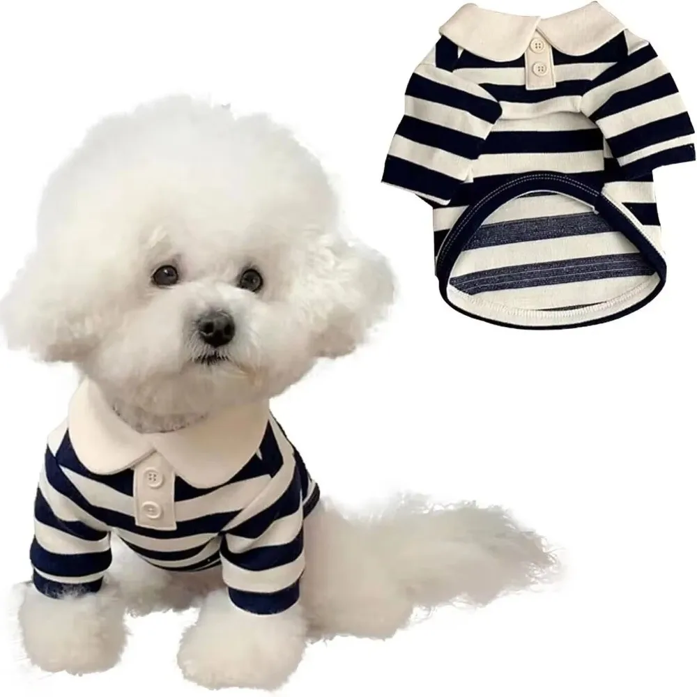 Fashion Collared Style Dog Striped Shirt Breathable Soft Dog T Shirts Cooling Vest Comfortable Cat Vest Kittens Wear view 2