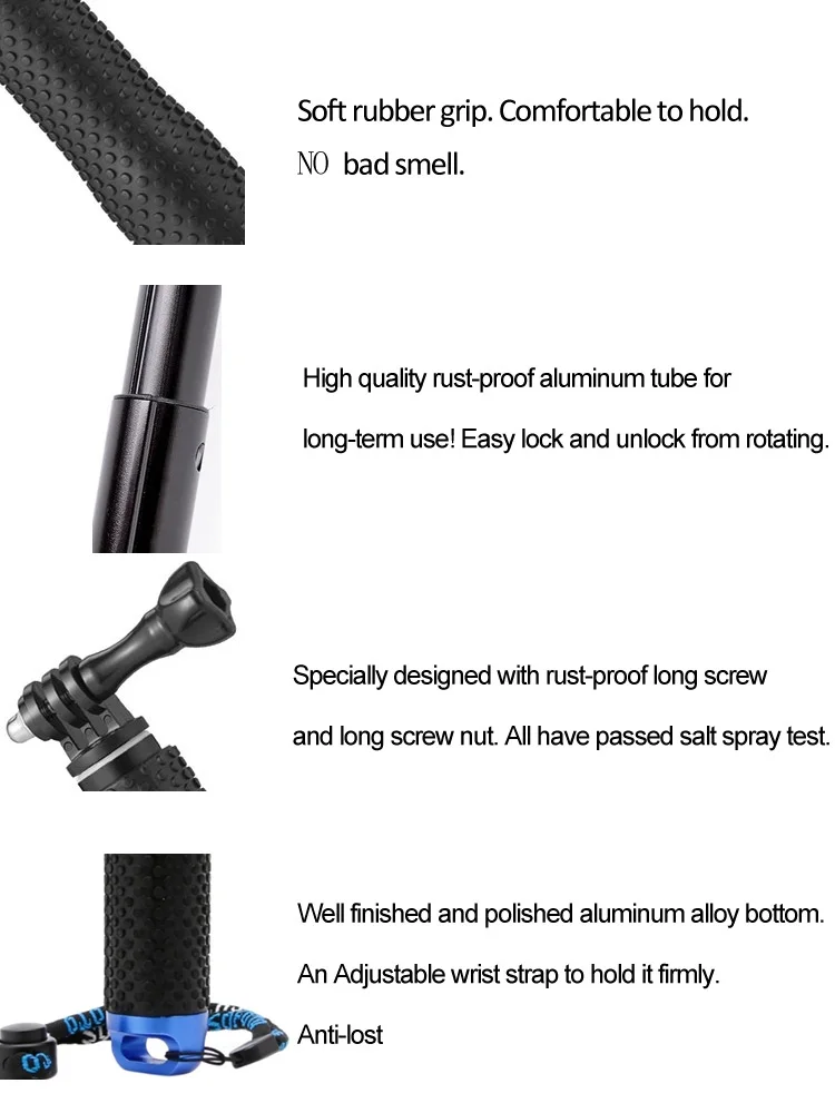 Go Pro Аксессуары Водонепроницаемая 19 "алюминиевая палка для селфи для Gopro 11 10 9 8 7 6 5 Sj4000 Sj7 Yi 4K DJI OSMO H8 H9R EKEN