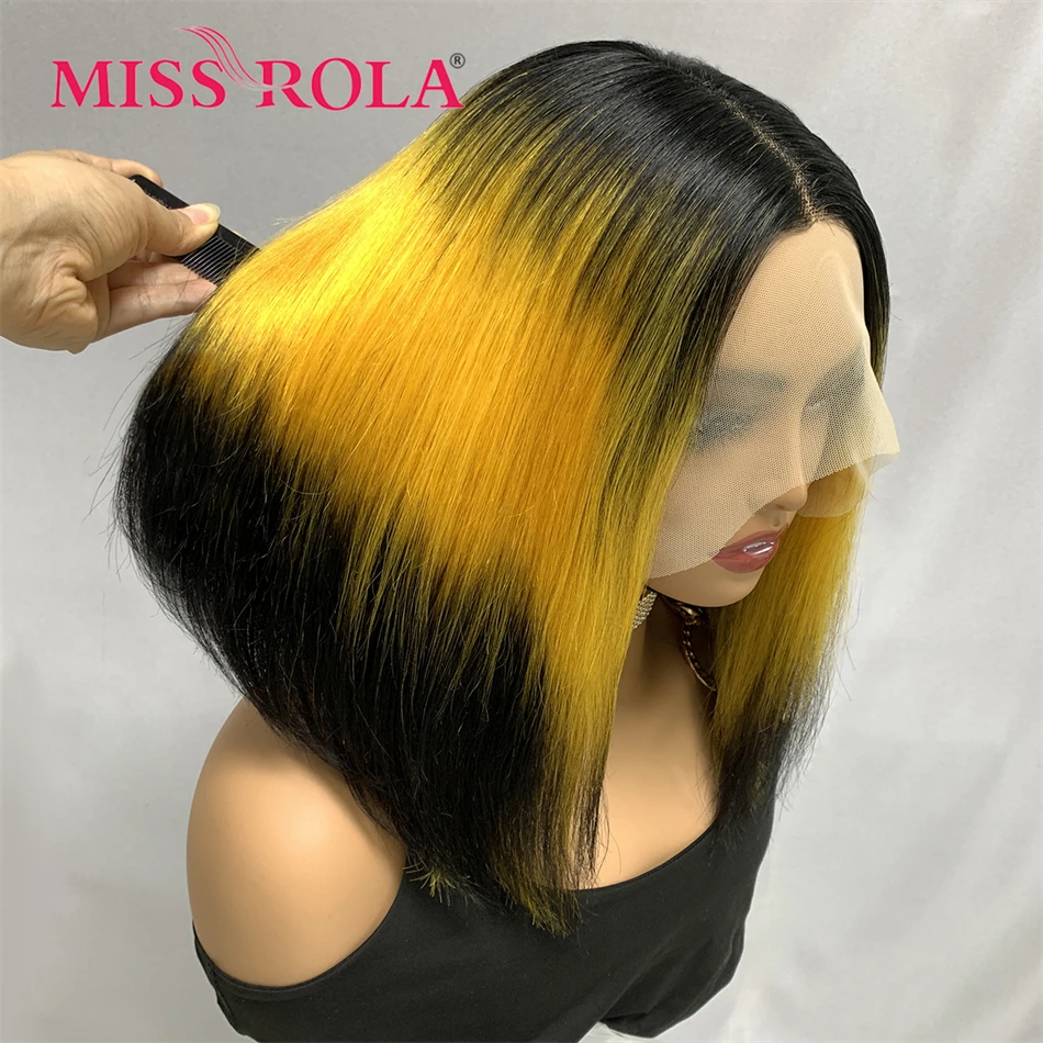 Miss Rola Hair 10A Grade Brazilian Lace Part Bob Wigs 100% Human Hair Ombre Straight Bob Wig Remy T Part Lace Wig 180% Density