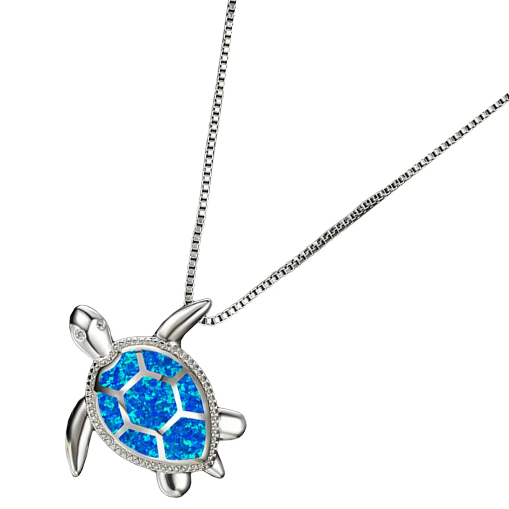 Turtle Pendant Necklace Blue Fashionable Creative Charm Locket Chain Decoration Stylish Women Decorate Jewelry For Beach Party