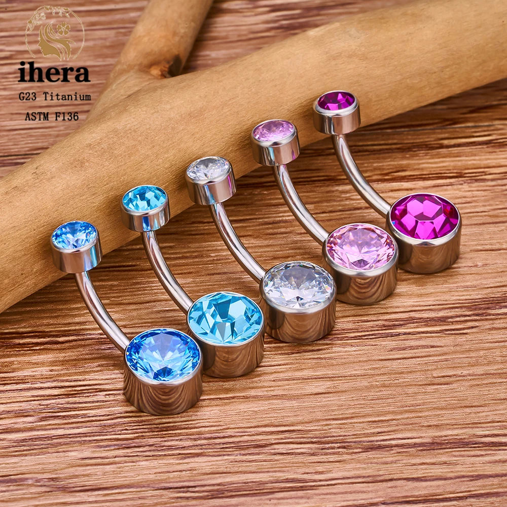 ASTM F136 G23 Titanium Belly Button Rings For Women Body Piercing Jewelry 14G CZ Opal Navel Piercing Ring