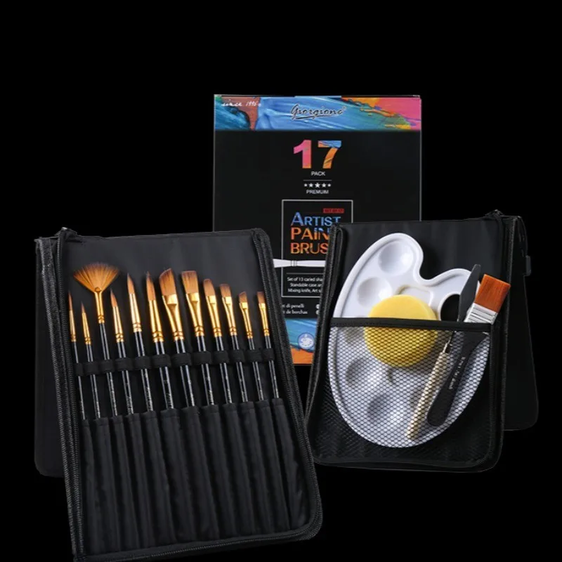 17/25pcs oil painting brush Scraper Pen Curtain Brown Rod Different Shape gouache watercolor birch handle Nylon Brush Set art
