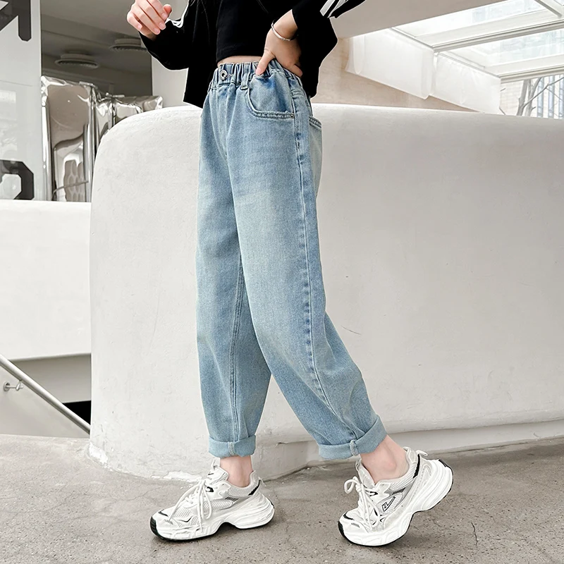 New Fashion Tweens Children Jeans for Girls High Waist Stretch Soft Denim Pants Kids Casual Regular Fit Jeans Trousers Age 5-14T