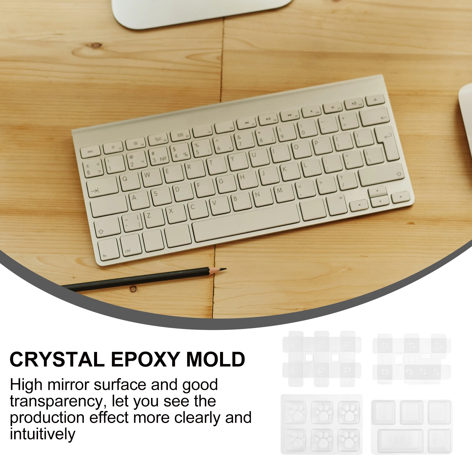 

4Pcs Keycap Mold Silicone Keyboard Craft Tool Crystal Epoxy White Silica Gel Easy Demoulding Durable Transparent
