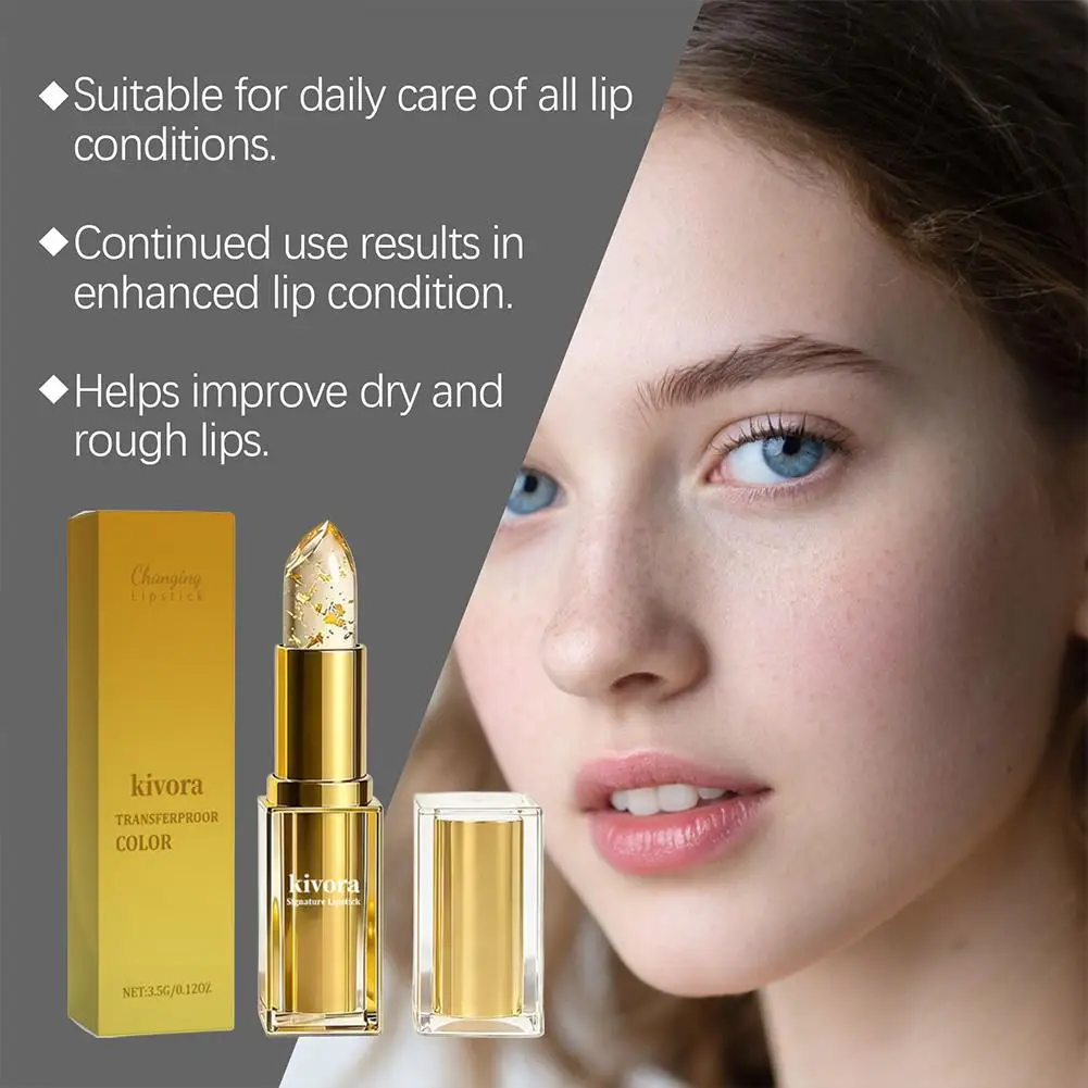 Goldfolien-Kristall-Temperaturwechsel-Lippenstift, Jelly-Farbwechsel-Lippenbalsam, feuchtigkeitsspendend, langanhaltend, glänzendes Lippen-Make-up, Kosmetik – Detail 8