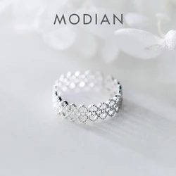 Modian Fashion Simple Hollow Lace Pattern Ring for Women 925 Sterling Silver Open Adjustable Finger Ring Fine Jewelry Girl Gift