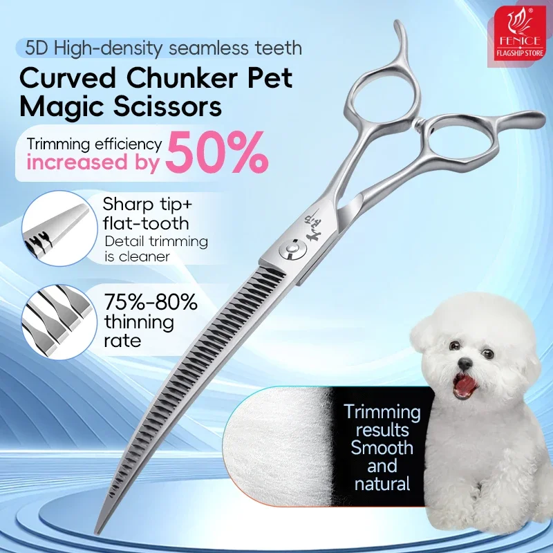 

Fenice Master Series 7.25 Inch Multi-Functional Pet Dog Grooming Magic Scissors Curved Chunker Shears Tools JP440C 75%-80% Trim