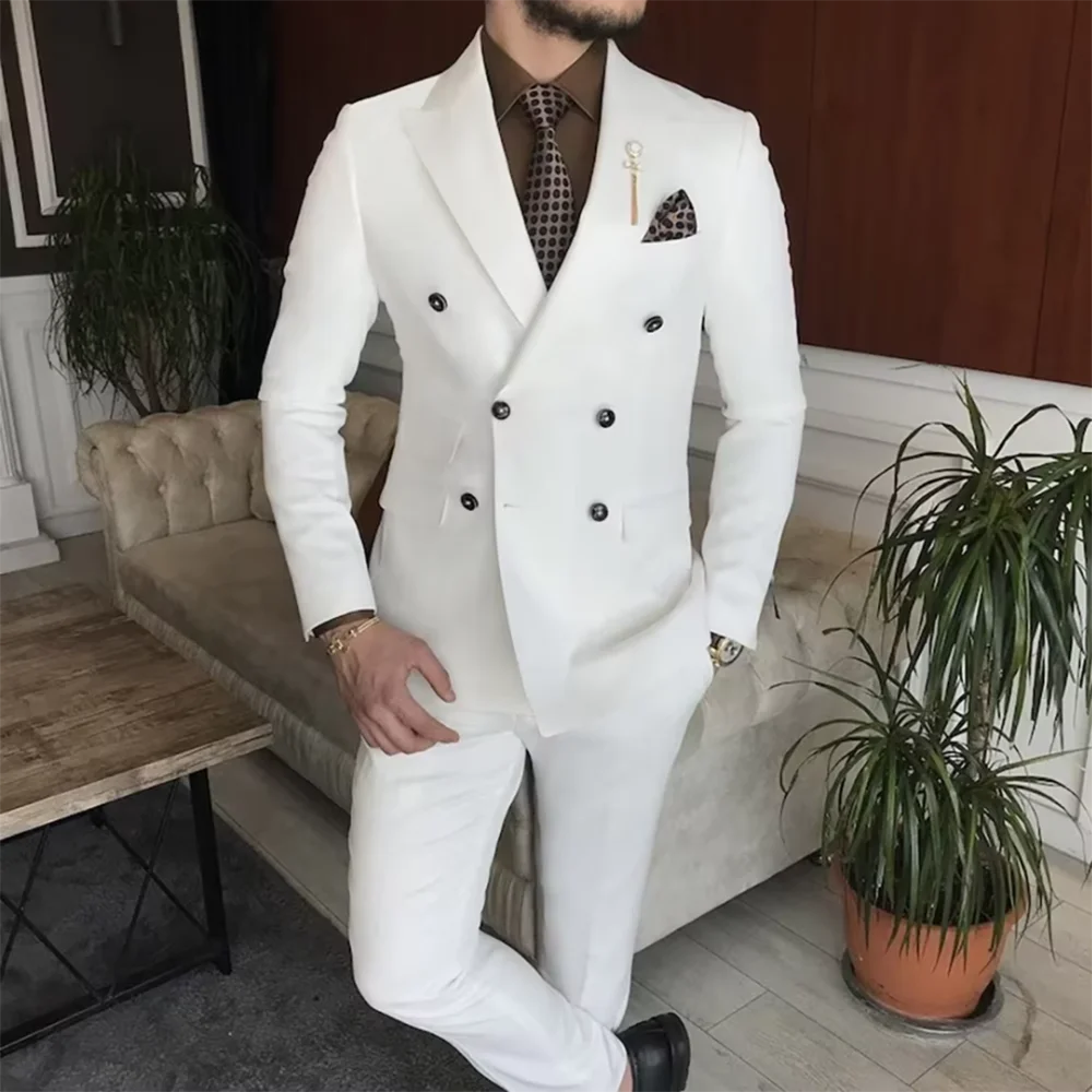 

Fashion Notch Lapel Suits For Men Handsome Double Breasted Jacket Pants Two Pieces Formal Banquet Party Office Business Daily