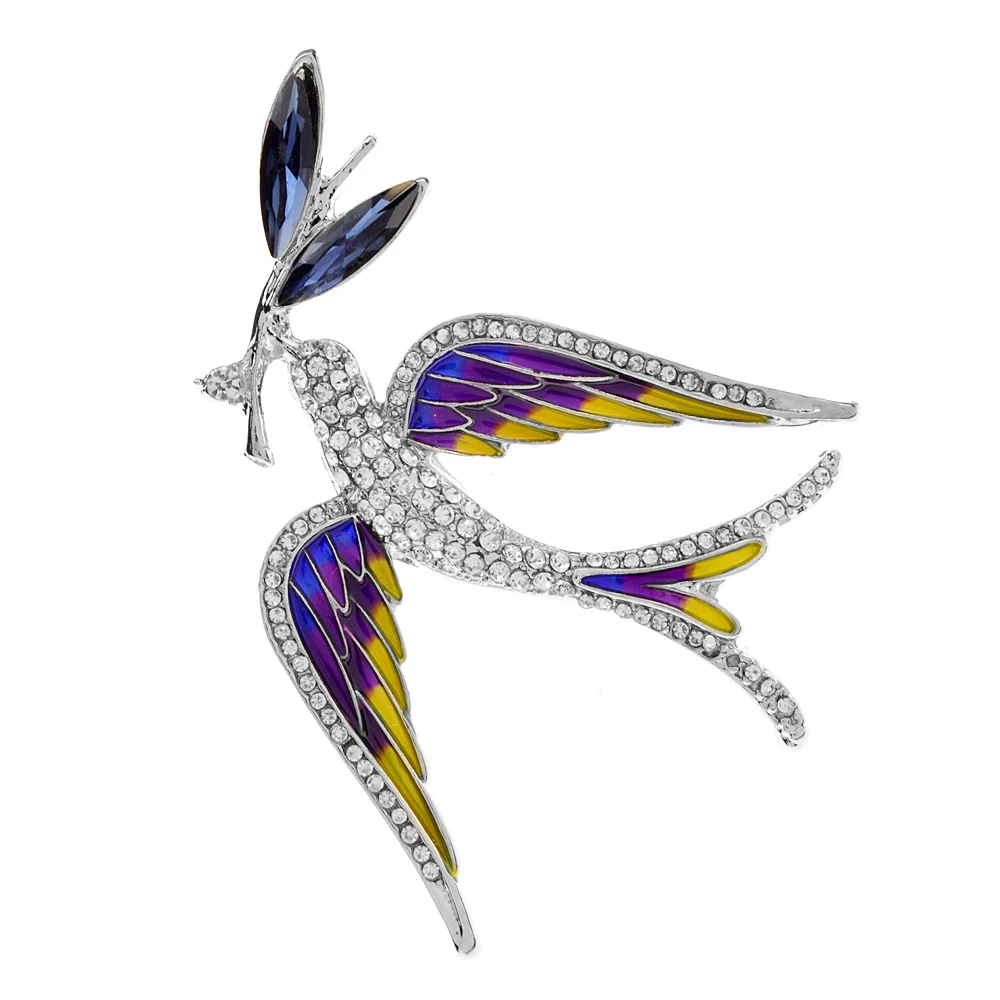CINDY XIANG Purple Color Enamel Swallow Brooches For Women Bird Pin Olive Branch Pace Design Jewelry Winter Accessories