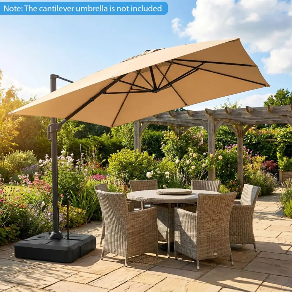 330-Pound Wheeled Terrace Umbrella Base with Retractable Rod, Weighted Cantilever for Outdoor Use
