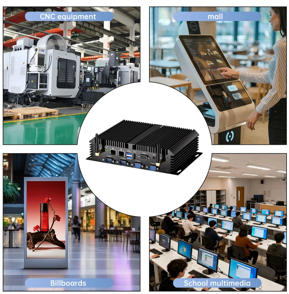 MSECORE Industrial Mini PC Fanless Intel Core i7/i5/i3 6COM RS232 Dual GbE LAN Wake on LAN Auto Power On 4G Slot Dustproof 24/7