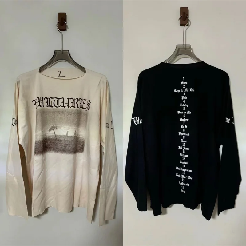 

Cotton Kanye T shirt Loose Retro Cover Printed Long Sleeved T-shirt Base Top Men's Women's Clothing