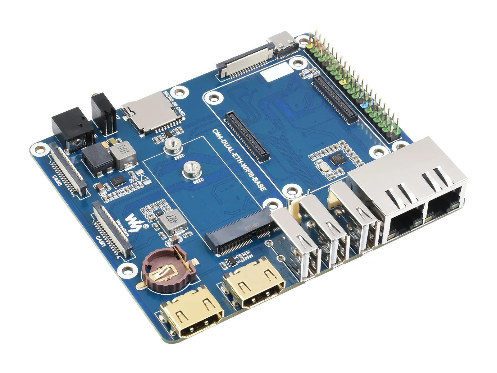 WS WIFI6 Dual ETH Base Board/Mini-Computer Designed for Raspberry Pi Compute Module 4(NOT Included), Onboard M.2 E KEY Slot