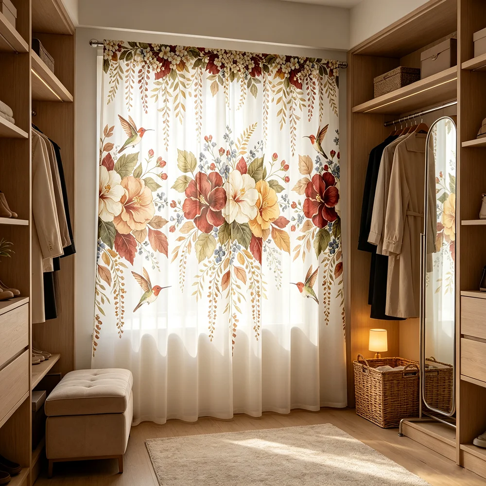 1PC Sheer Curtain Autumn Flower Spike Wheat Brown Print, Rod Pocket Window Curtain for Living Room Fall Home Decor