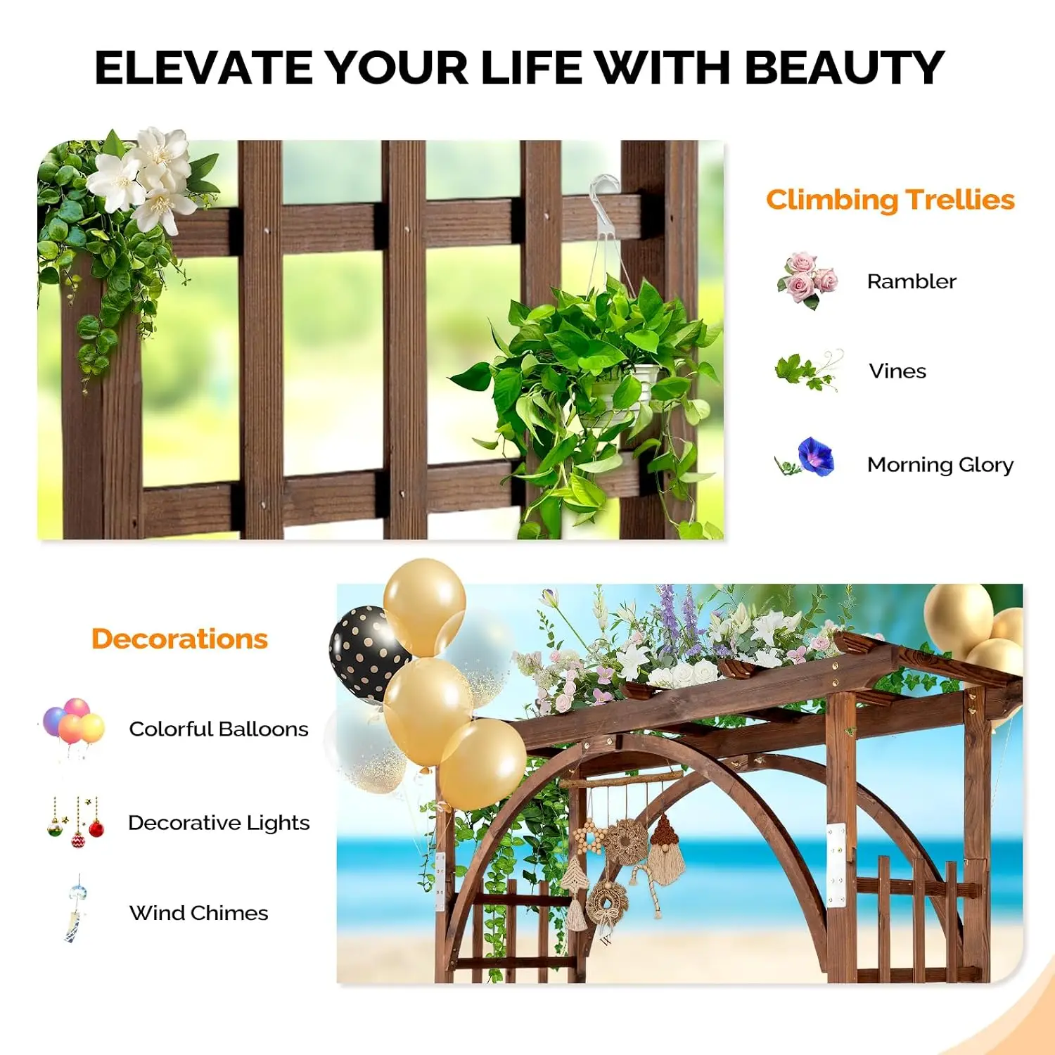 85in Wooden Arbor Garden Arch, Wedding Arch for Ceremony, Wood Trellis for Plant Climbing, Christmas Decor Pergola, Customized 6
