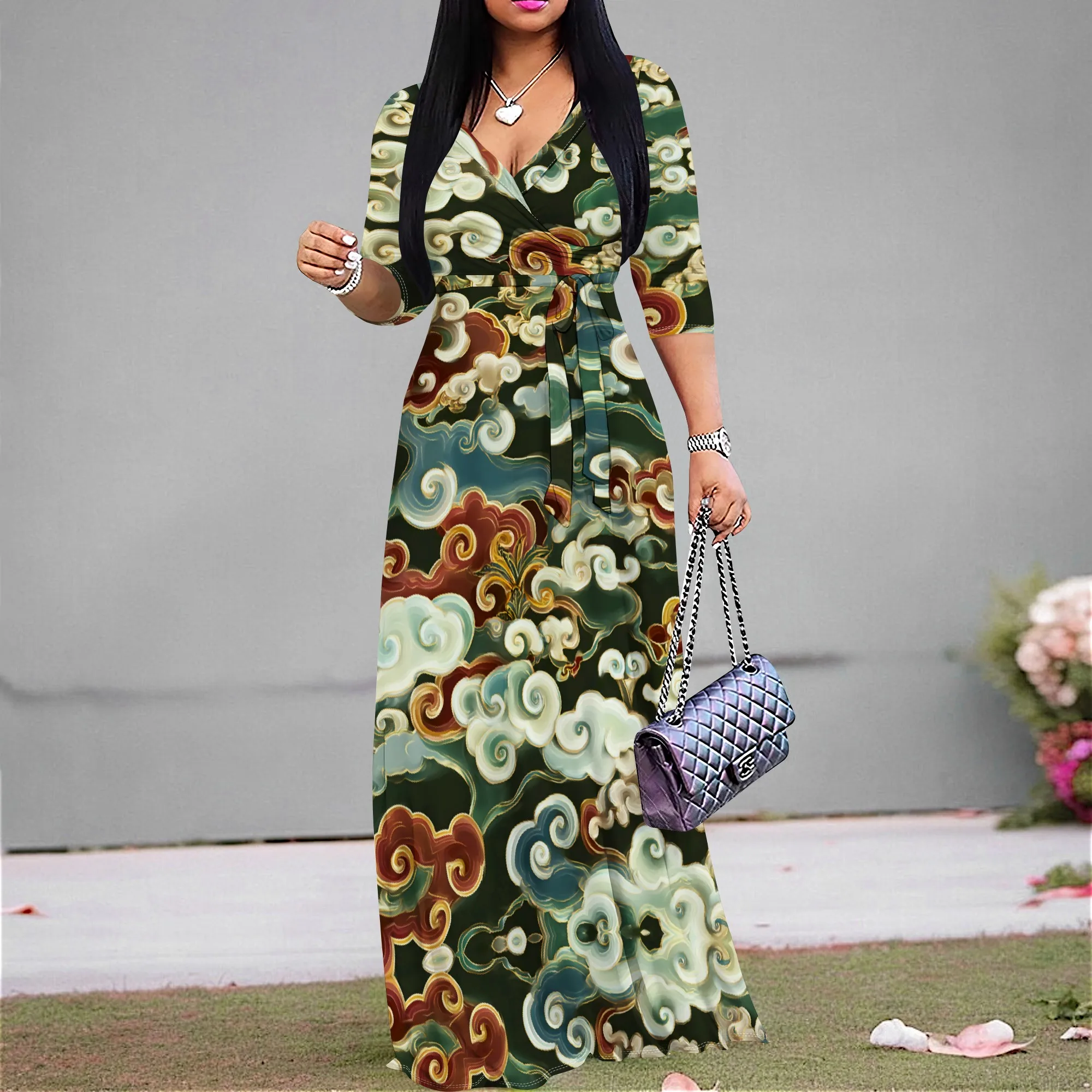 

Boho Floral Wrap Dress XS-3XL Elegant for Autumn Winter Weddings, Holiday Parties, and Romantic Dates