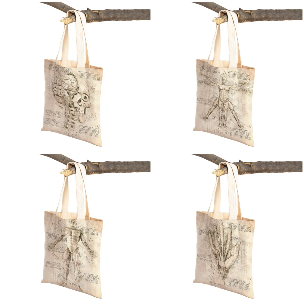 Sketch Anatomy Physiology The Body Structure  Women Shopping Bags Double Print Casual Canvas Handbag Vintage Lady Shopper Bag