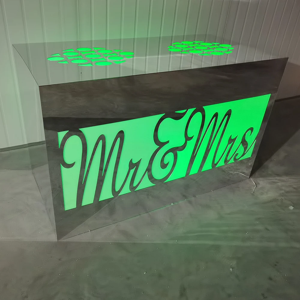 Silver Rectangle Mr$Mrs Pattern Light Up Bar Table High top Counter For Events Display