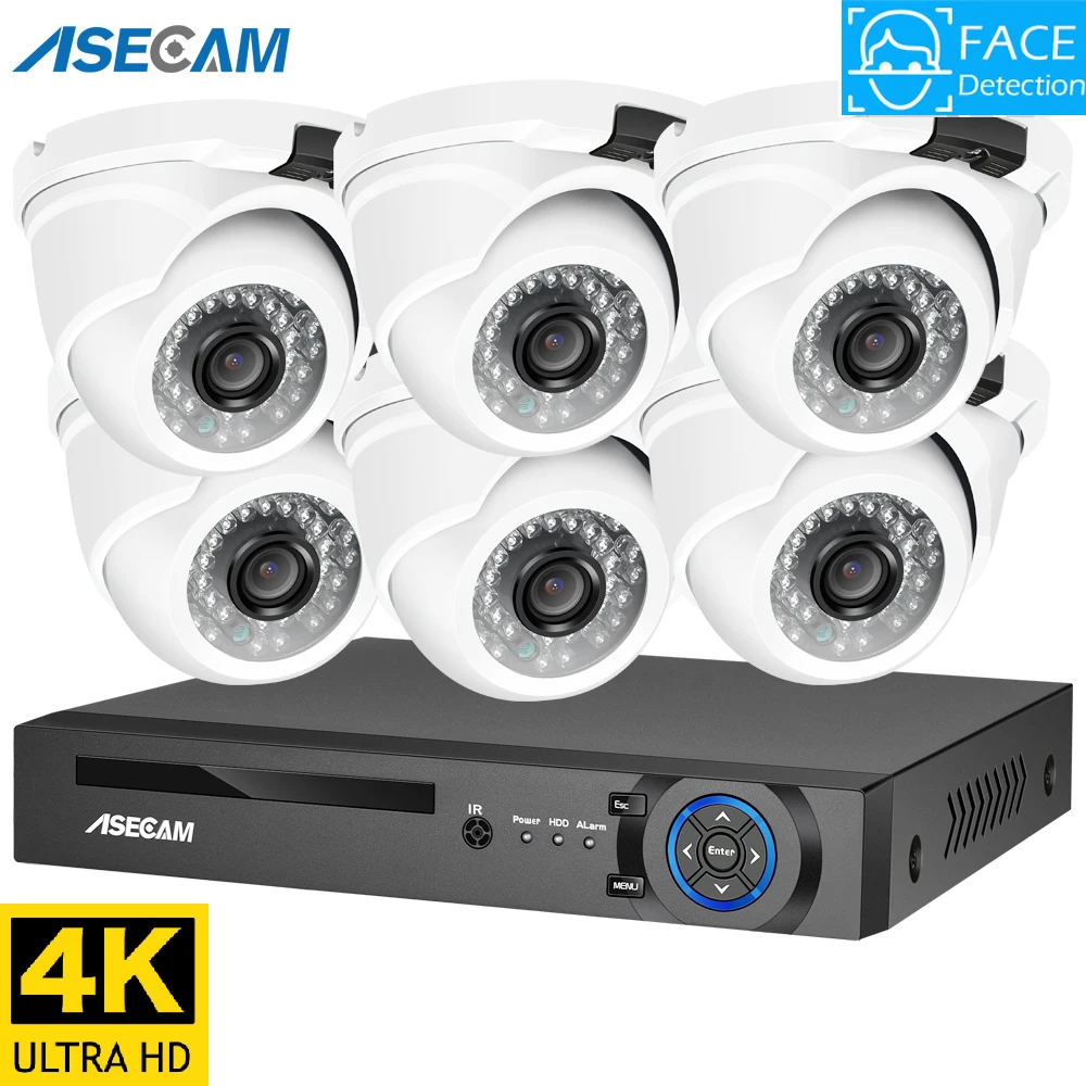 4K Face Detection Security Camera System 8MP Video Record NVR POE Kit Outdoor Metal Dome Home Human Xmeye RTSP