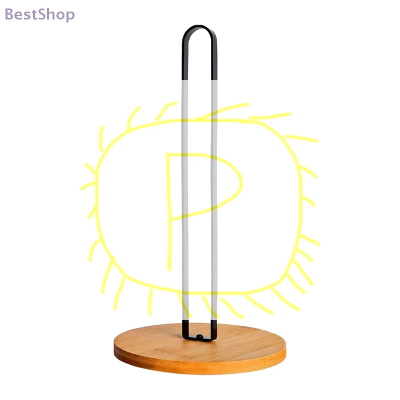 

Kitchen Paper Towel Holder, Countertop Iron Paper Roll Holder With Bamboo Wooden Base