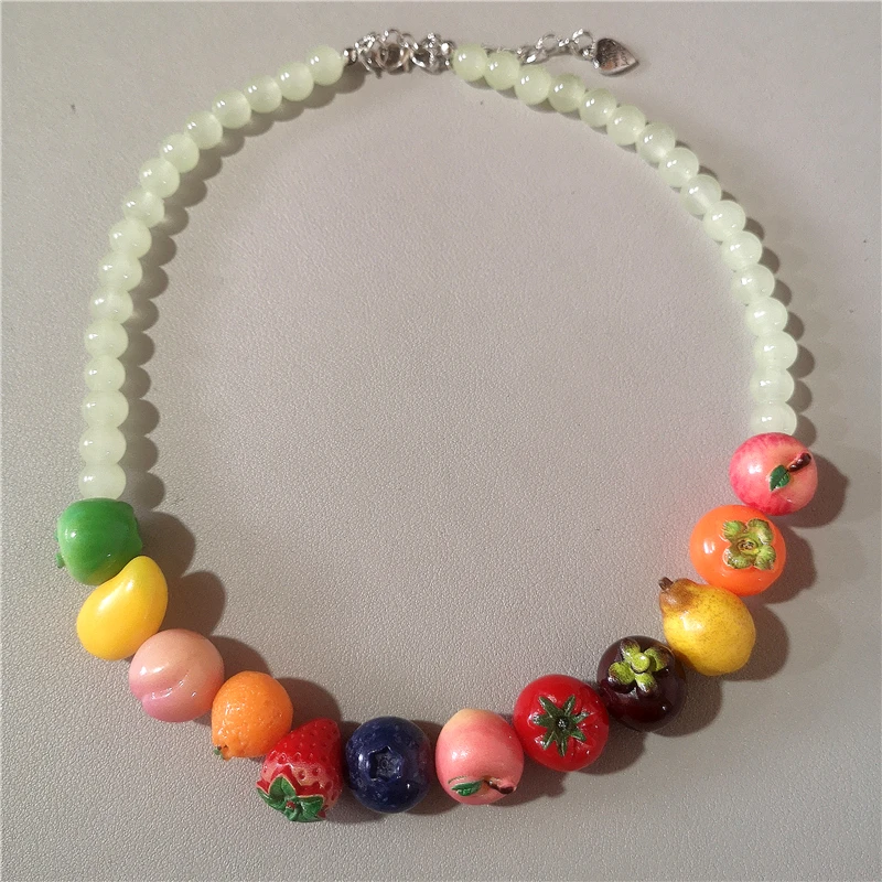 Trendy Colorful Fruit Pendant Beaded Choker Necklace For Women Bohemian Summer Y2K Statement Exaggerated Bikini Jewelry Gift - view 3