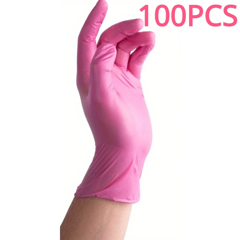 100/50/20PCS Pink Nitrile Gloves For Cleaning Kitchen Dishwashing Gloves For Hair Dyeing Beauty Tattoo Household  Supplies