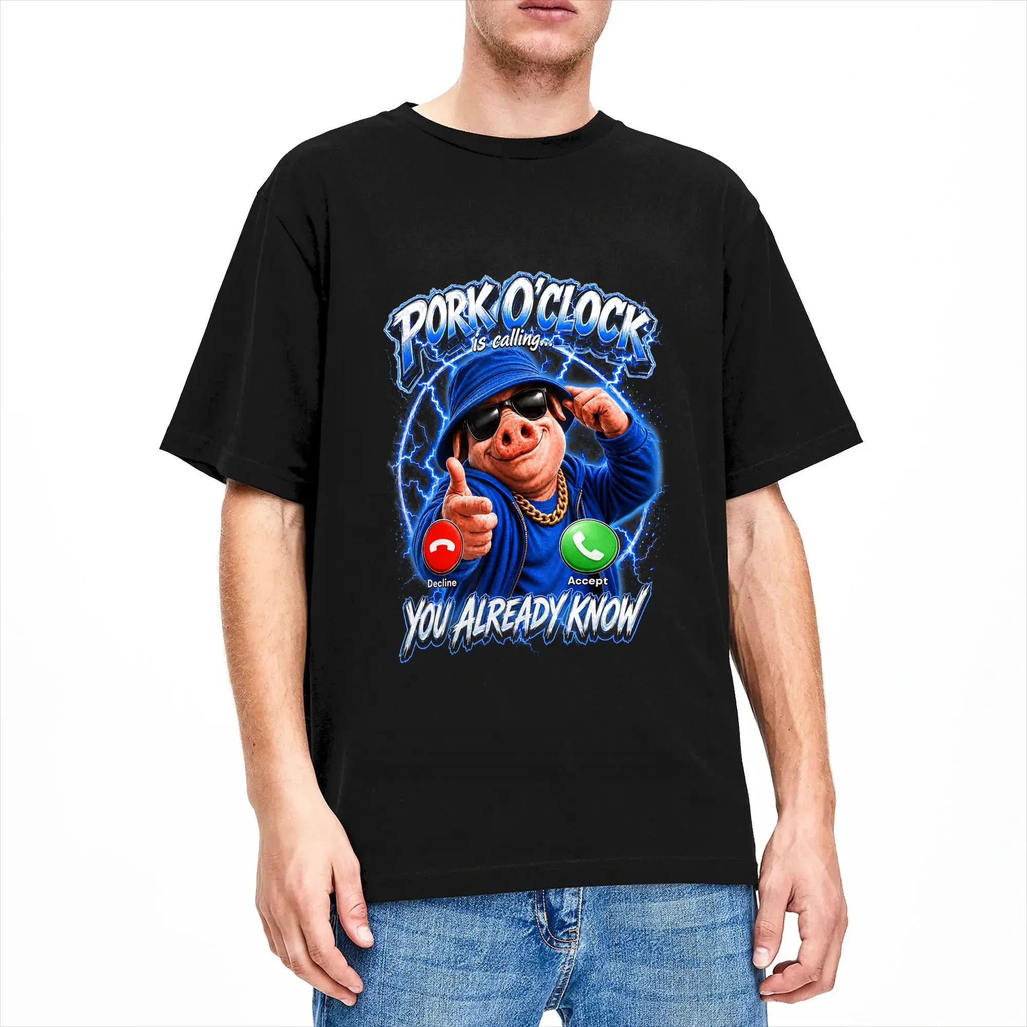 Men's T-Shirts John Pork Oclock Calling Funny Meme Vintage Pure Cotton Tee Shirt Short Sleeve  T Shirts O Neck Tops Gift