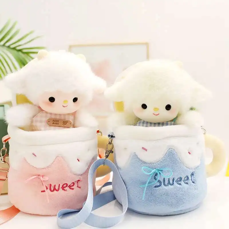 Creative Gift 2-in-1 Cute Sheep in a Mug Plush Bag Strawberry Blueberry Cake Cup Plushies with Sheep Soft Doll Kawaii Lamb Toy