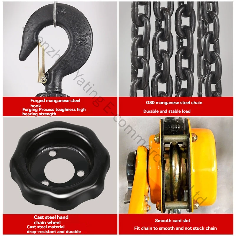 2T 3M Hand Cranked Hoist, Hand Tensioner  Manual Chain Hoist, Hand Pulled Portable Crane