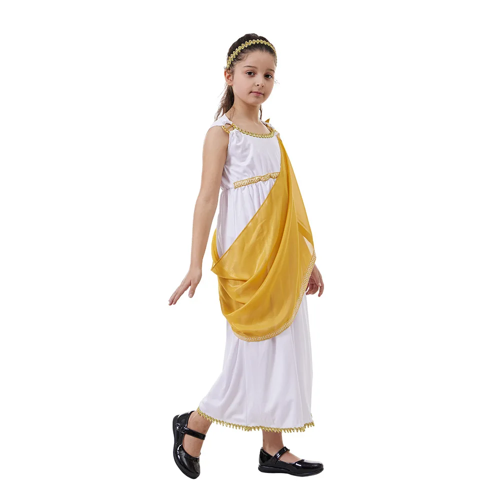 Halloween Costume Kids Cosplay Greek Goddess Children Girls Skirt Performance Cos Ancient Liberty Goddess Athena Christmas Day