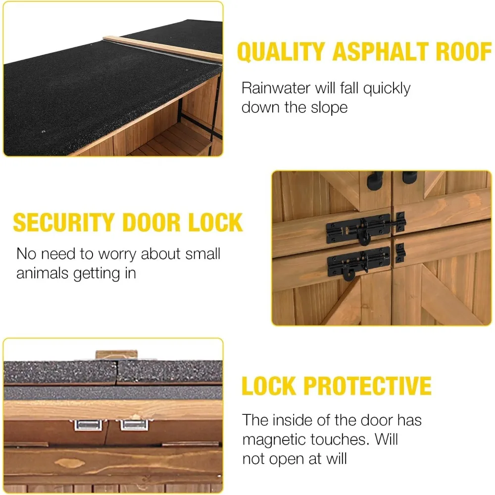 سقيفة تخزين خشبية كبيرة بإطار معدني ورفوف قابلة للتعديل لأدوات الحدائق الخارجية #4